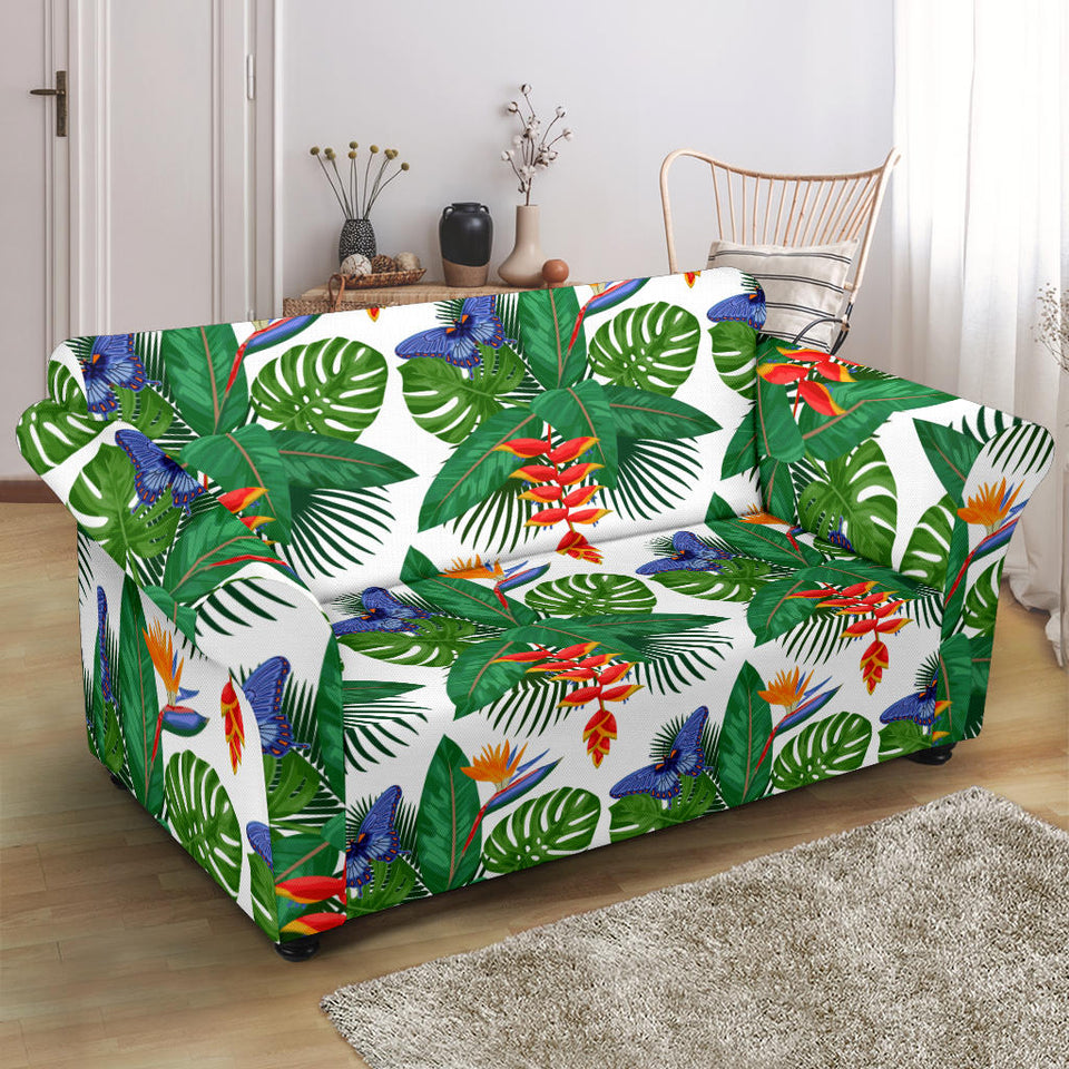 Heliconia Butterfly Leaves Pattern Loveseat Couch Slipcover