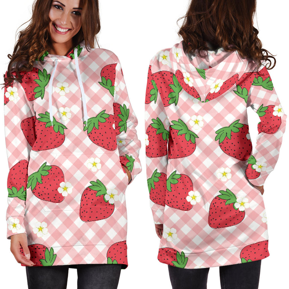 Strawberry Pattern Stripe Background Women Hoodie Dress