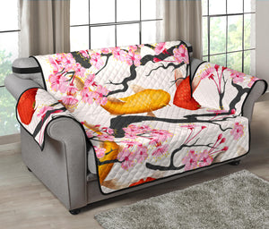 Colorful Koi Fish Carp Fish and Sakura Pattern Loveseat Couch Cover Protector