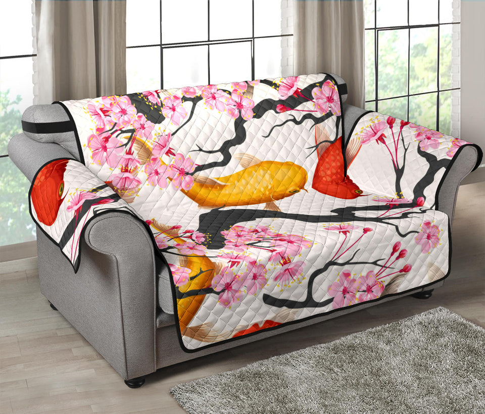 Colorful Koi Fish Carp Fish and Sakura Pattern Loveseat Couch Cover Protector