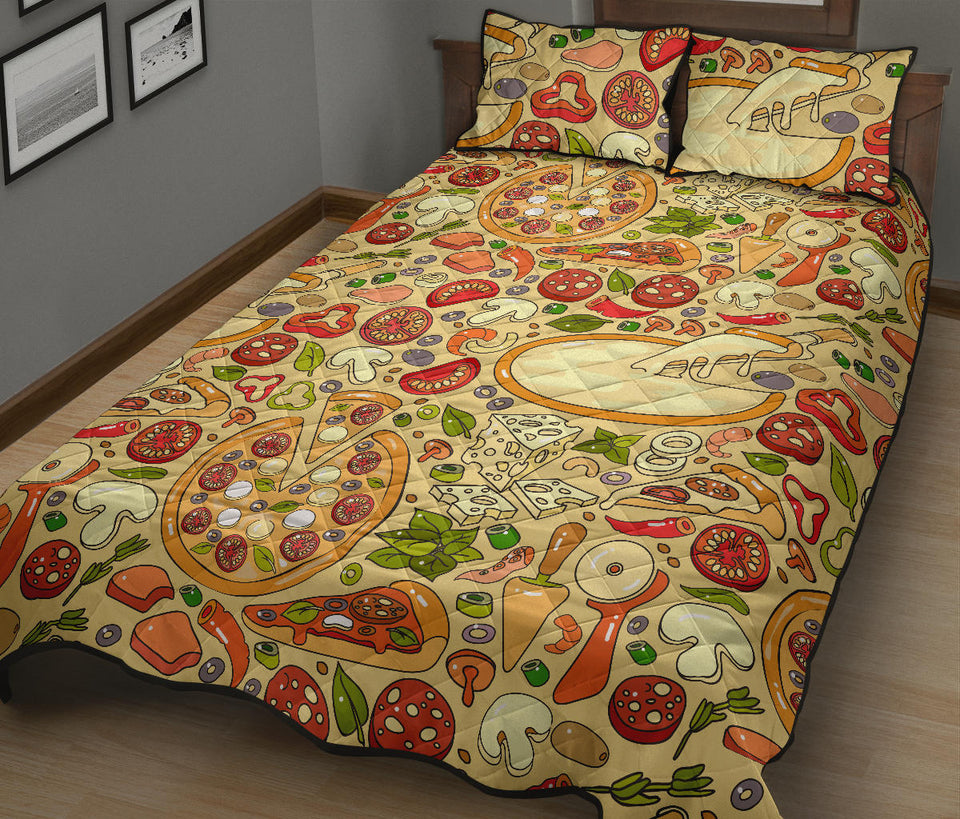 Pizza Pattern Background Quilt Bed Set