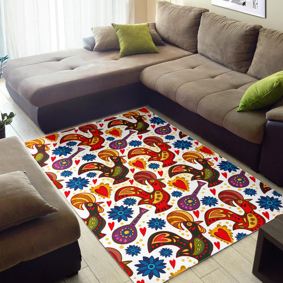 Colorful Rooster Chicken Guitar Pattern Area Rug