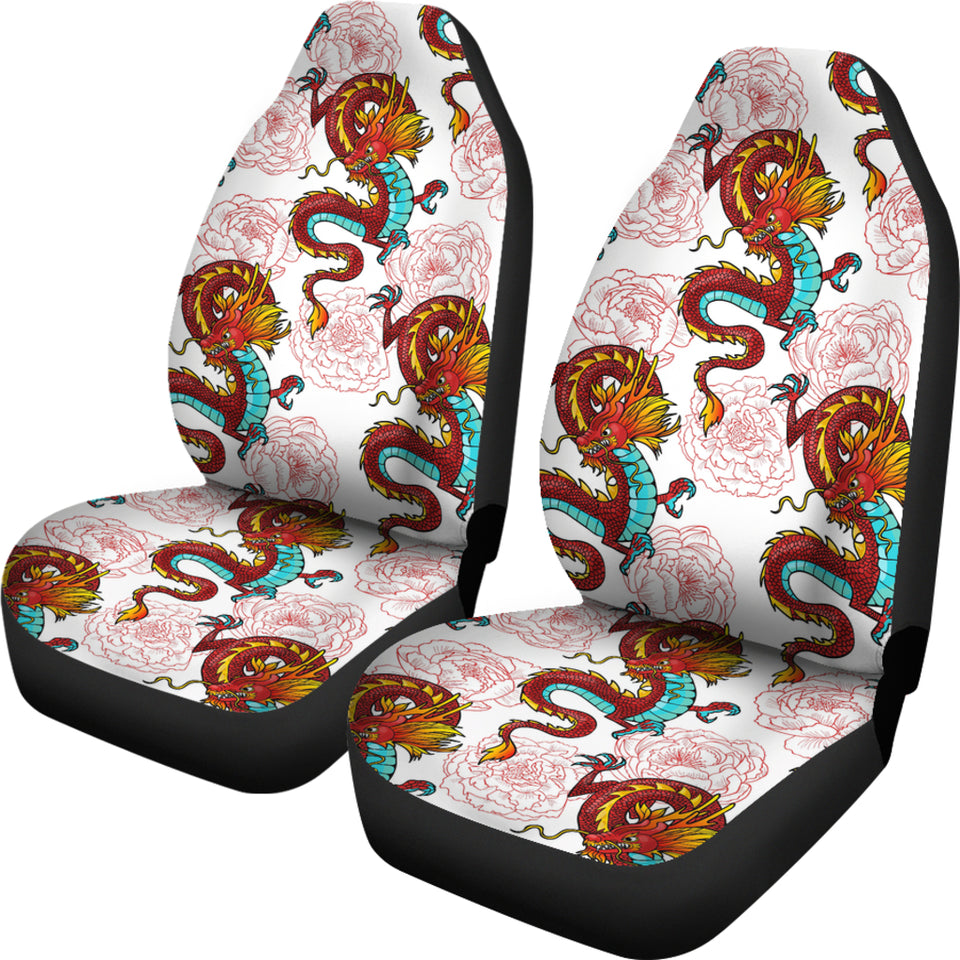 Red Dragon Hibiscus Pattern Universal Fit Car Seat Covers