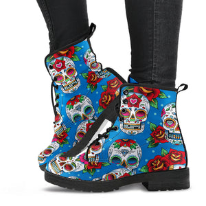 Suger Skull Rose Pattern Leather Boots