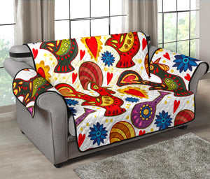 Colorful Rooster Chicken Guitar Pattern Loveseat Couch Cover Protector