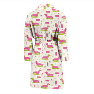 Pink Dachshund Pattern Men Bathrobe