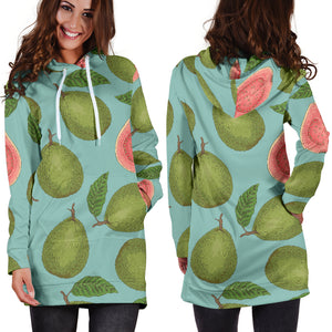 Guava Pattern Green Background Women Hoodie Dress