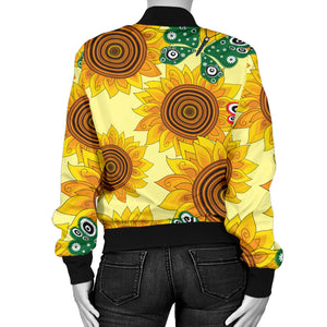 Sunflower Butterfly Pattern Women Bomber Jacket