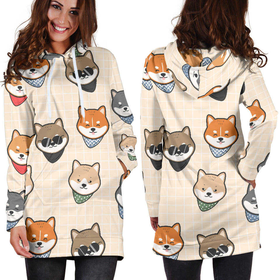 Shiba Inu Head Pattern Women Hoodie Dress