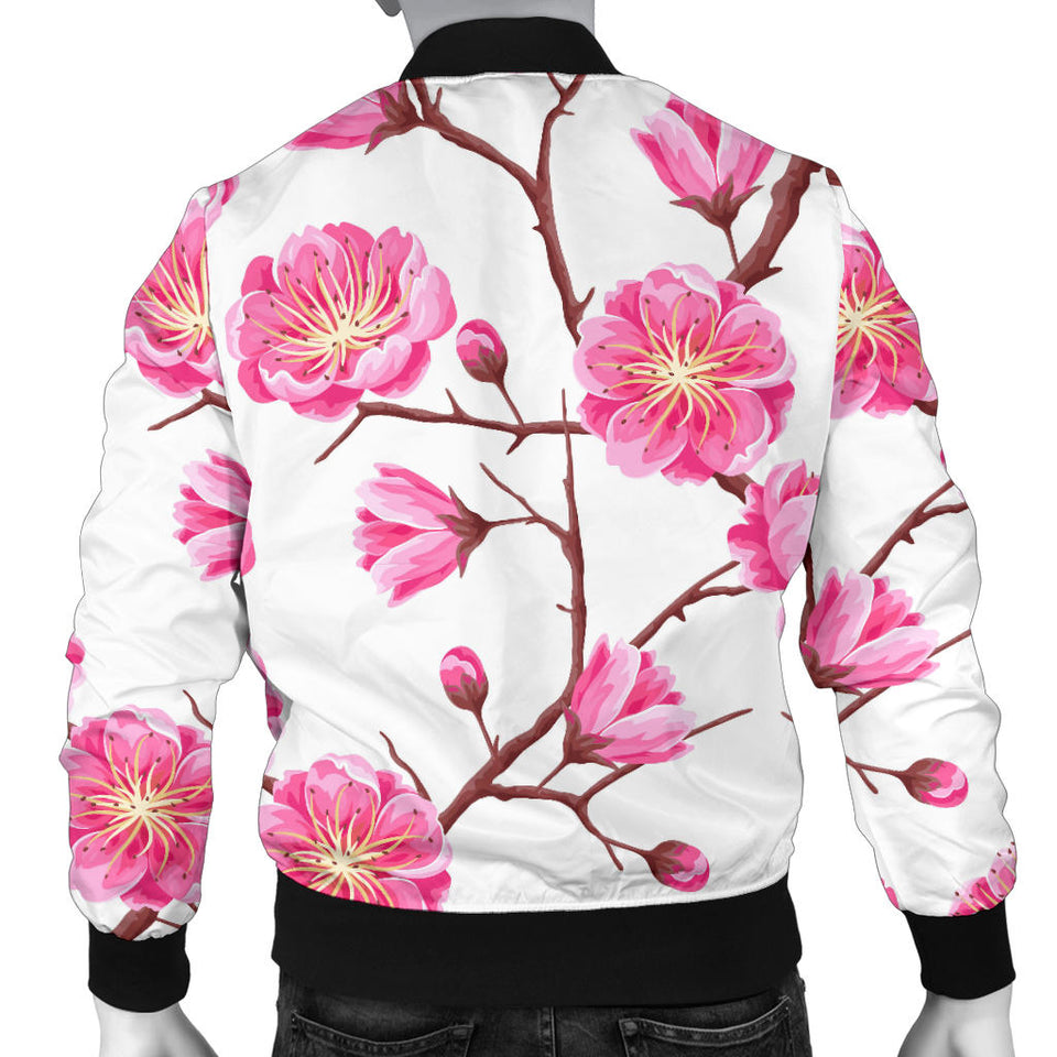 Pink Sakura Pattern Men Bomber Jacket