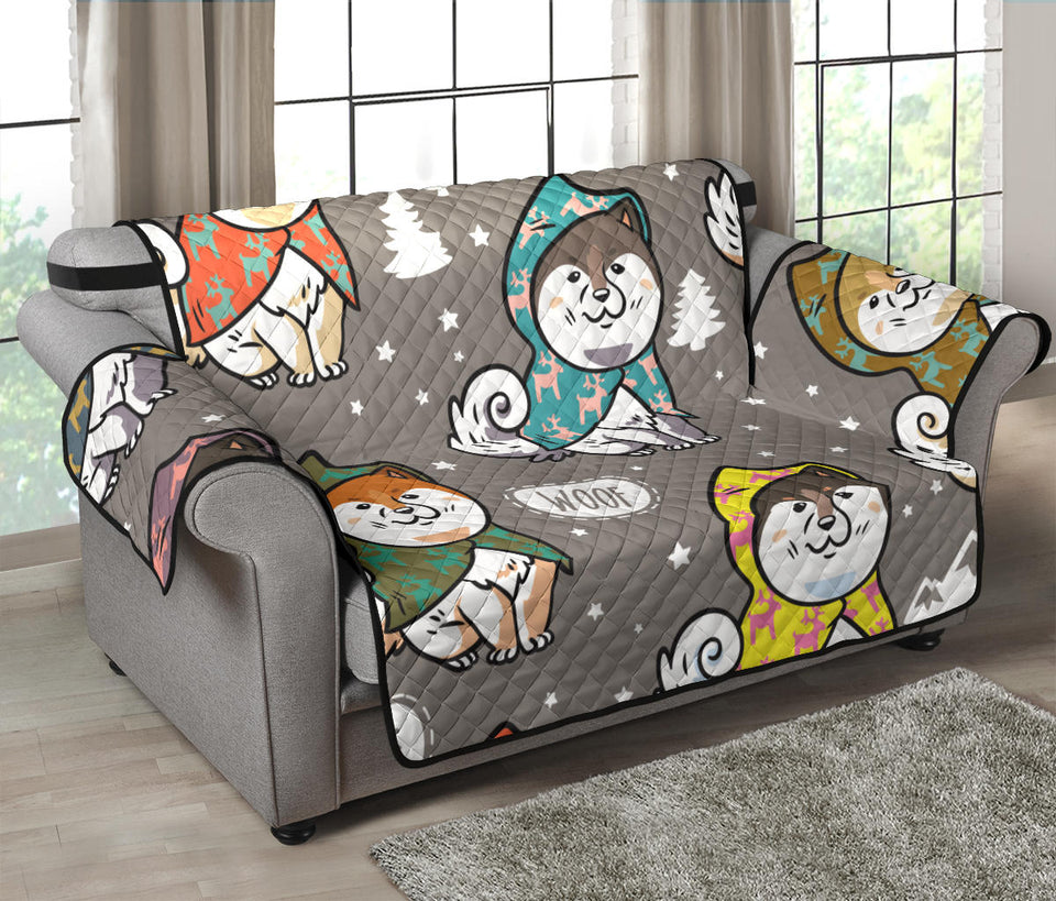 Cute Siberian Husky Raincoat Pattern Loveseat Couch Cover Protector