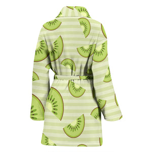 Kiwi Pattern Striped Background Women Bathrobe