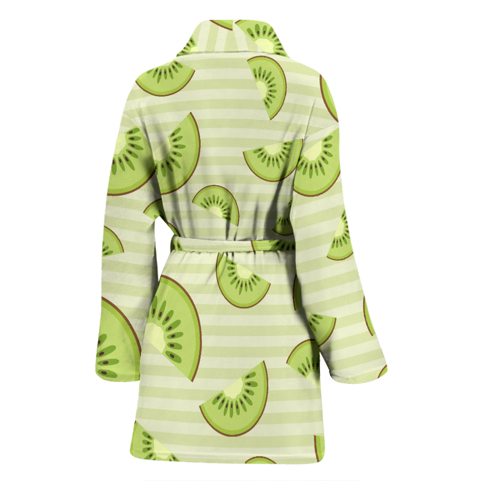 Kiwi Pattern Striped Background Women Bathrobe