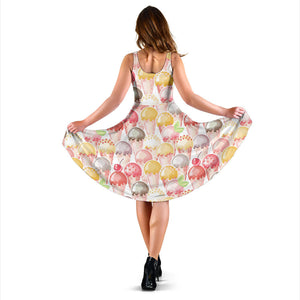 Ice Cream Cone Pattern Sleeveless Midi Dress