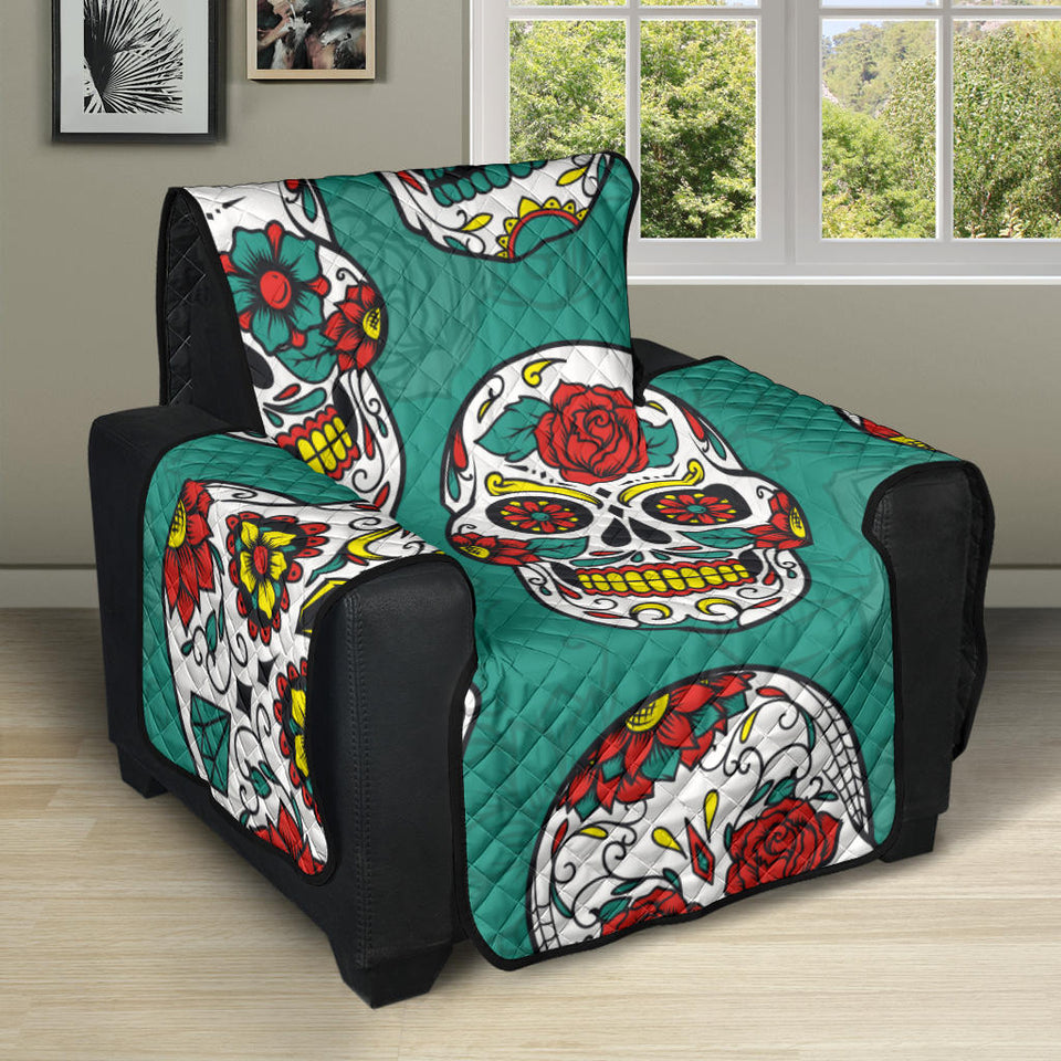 Suger Skull Pattern Green Background Recliner Cover Protector