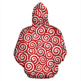 Red and White Candy Spiral Lollipops Pattern Men Women Pullover Hoodie