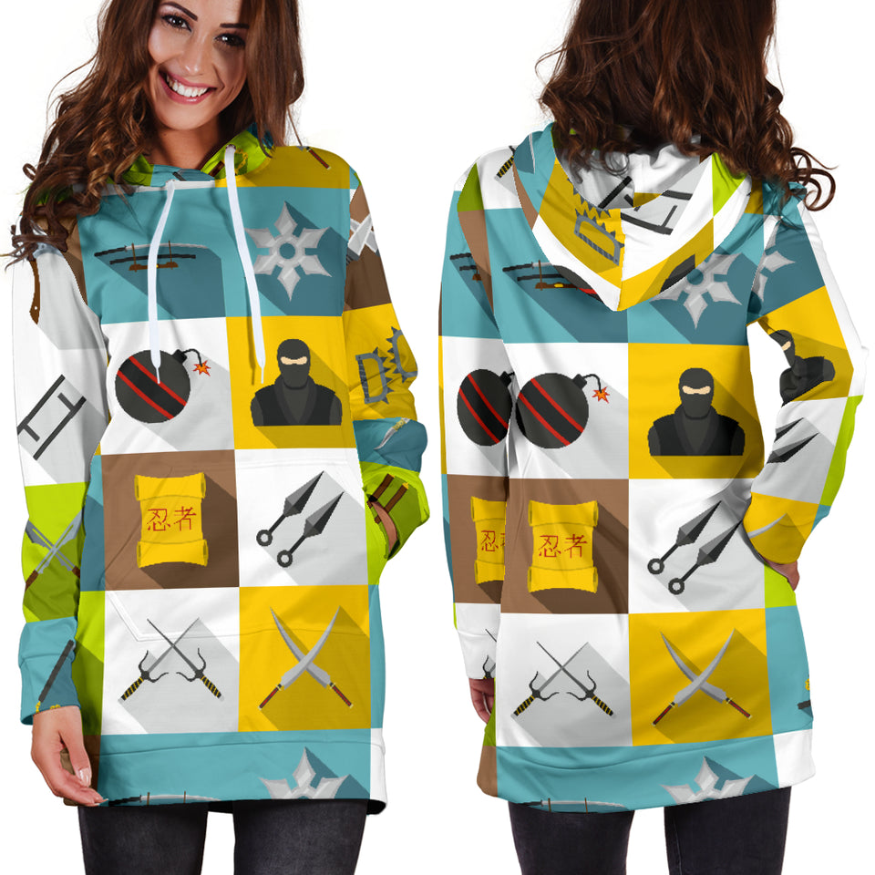 Ninja Weapon Set Pattern Women Hoodie Dress