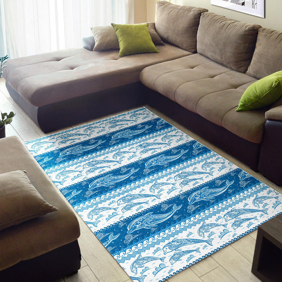 Dolphin Tribal Pattern Ethnic Motifs Area Rug