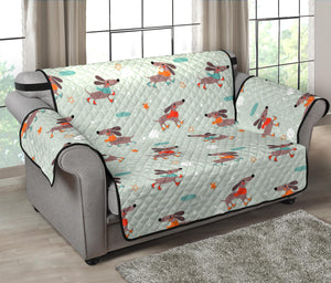 Dachshund Skating Pattern Loveseat Couch Cover Protector