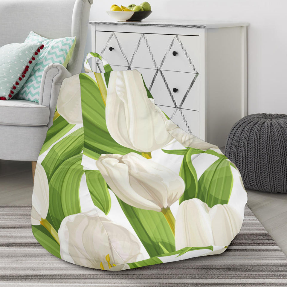 White Tulip Pattern Bean Bag Cover