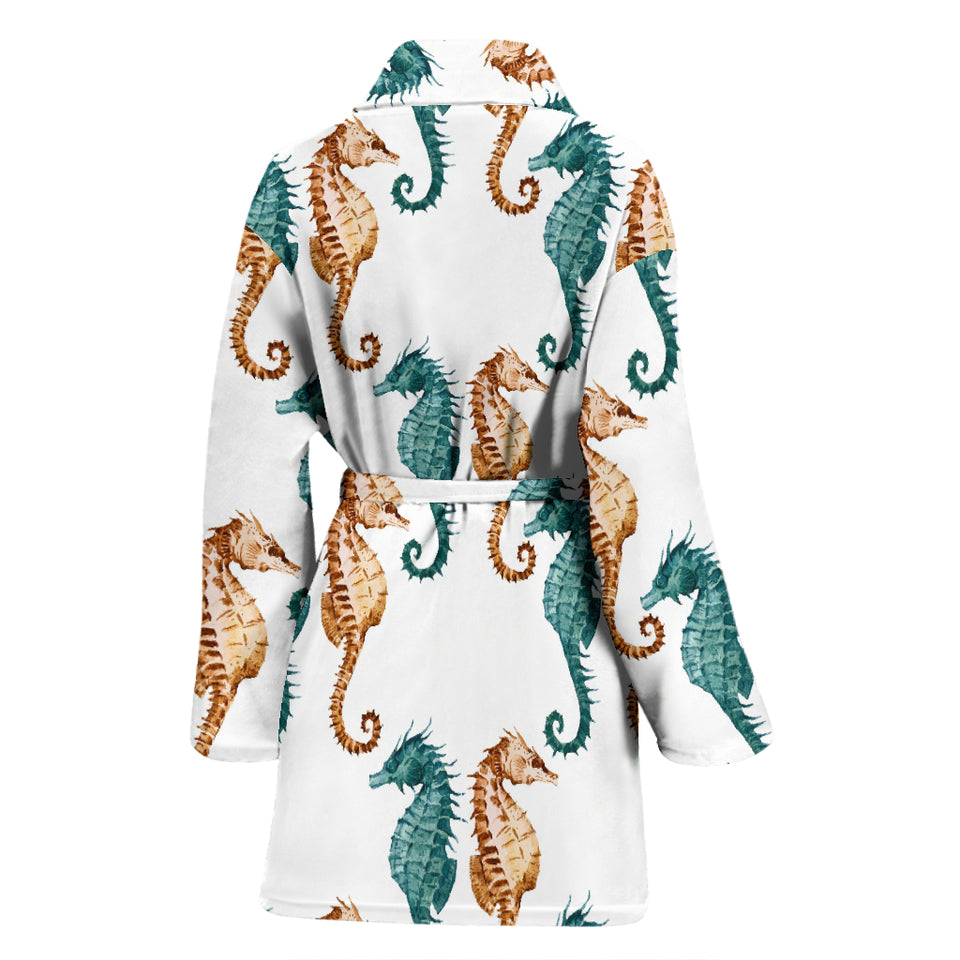 Seahorse Pattern Background Women Bathrobe