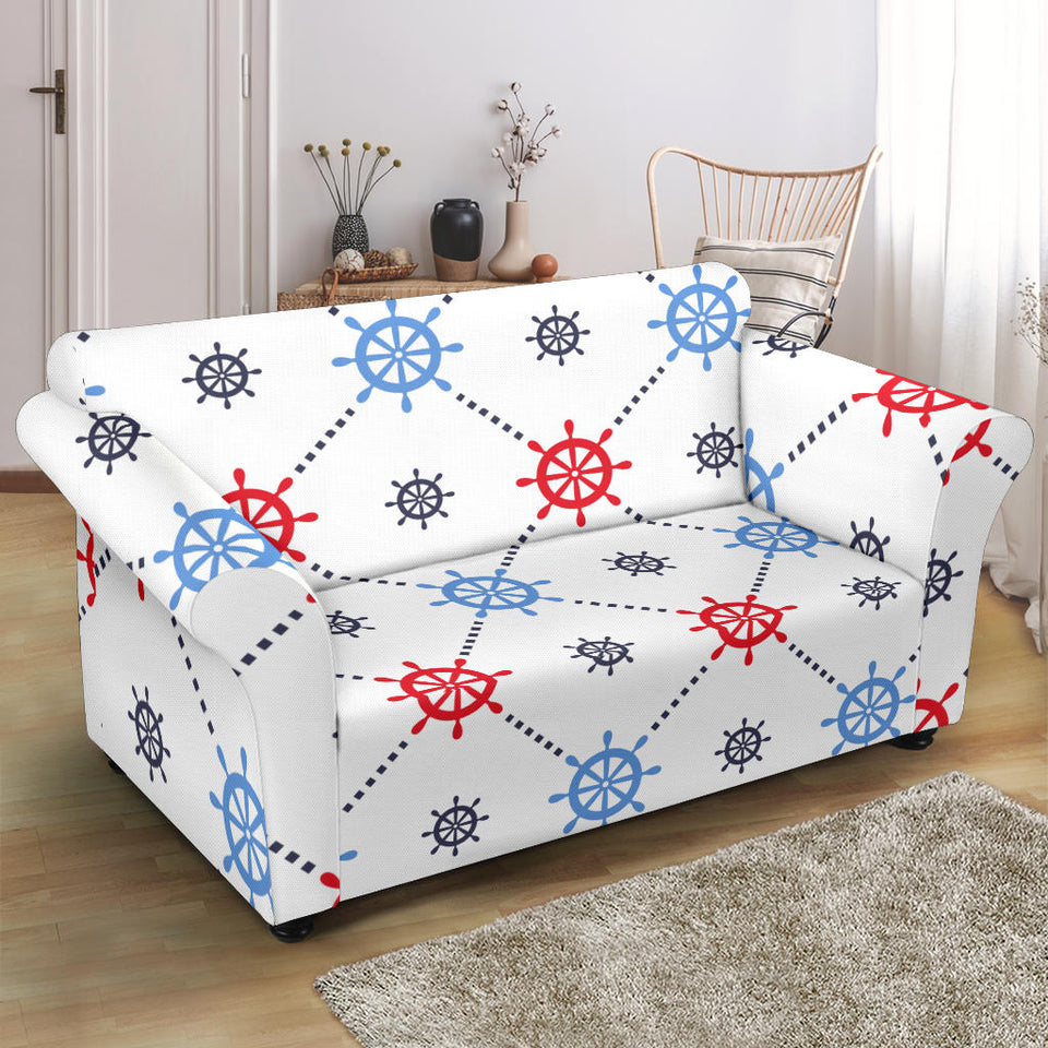 Nautical Steering Wheel Rudder Pattern Loveseat Couch Slipcover