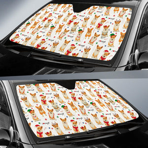 Christmas Corgi Pattern Background Car Sun Shade