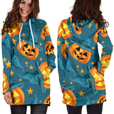 Halloween Pumpkin Witch Hat Pattern Women Hoodie Dress