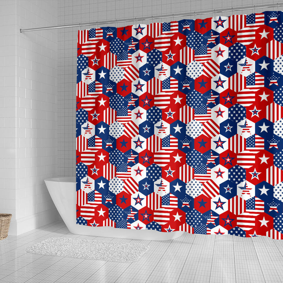 USA Star Hexagon Pattern Shower Curtain Fulfilled In US