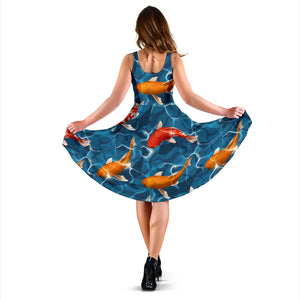 Koi Fish Carp Fish in Water Pattern Sleeveless Midi Dress