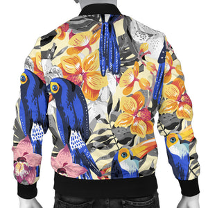 Toucan Leaves Flower Pattern Men Bomber Jacket