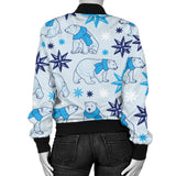 Polar Bear Pattern Blue Background Women Bomber Jacket