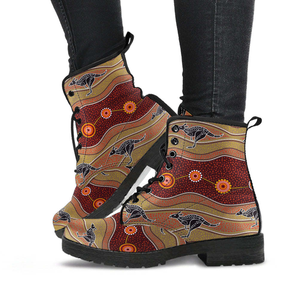 Kangaroo Aboriginal Pattern Leather Boots