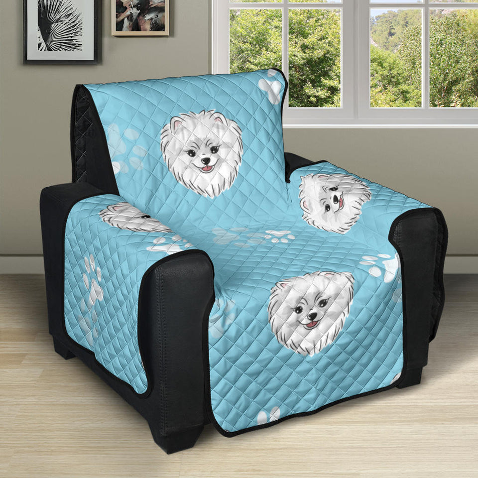 Pomeranian Pattern Blue Background Recliner Cover Protector