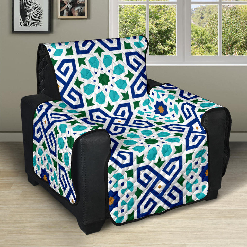 Blue Theme Arabic Morocco Pattern Recliner Cover Protector