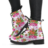 Flamingo Pink Hibiscus Pattern Leather Boots