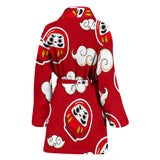 Red Daruma Cloud Pattern Women Bathrobe