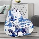 Horse Flower Blue Theme Pattern Bean Bag Cover