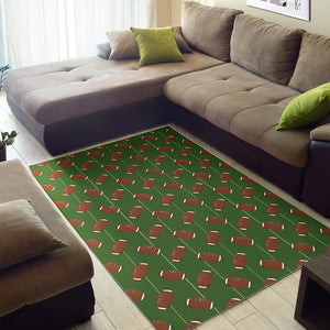 American Football Ball Pattern Green Background Area Rug