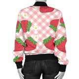Strawberry Pattern Stripe Background Women Bomber Jacket