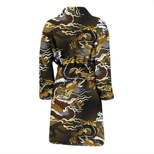 Gold Dragon Pattern Men Bathrobe