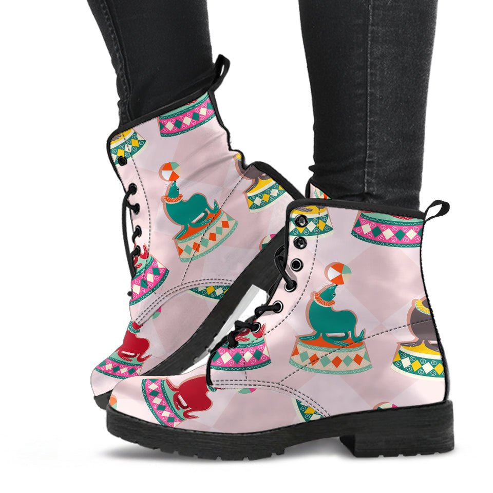 Colorful Sea Lion Pattern Leather Boots