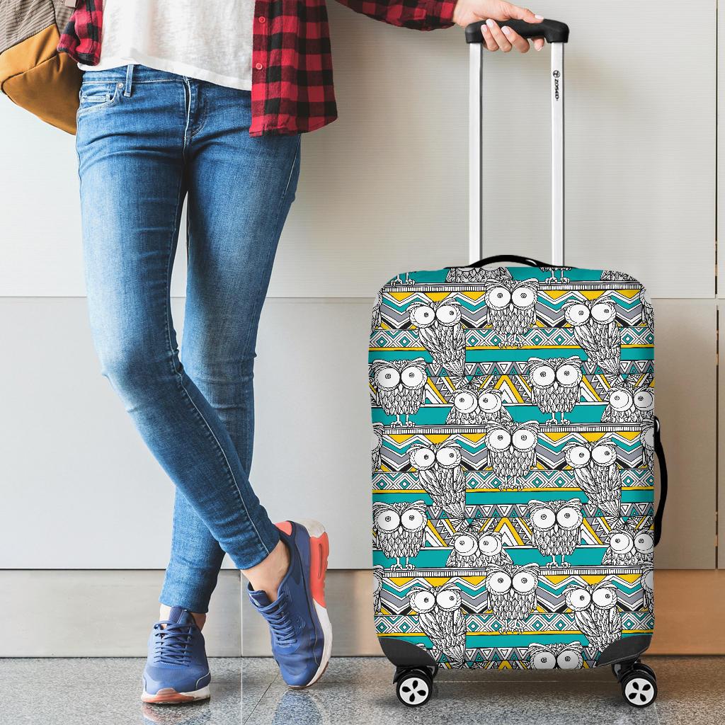 Owl Pattern Green Background Cabin Suitcases Luggages