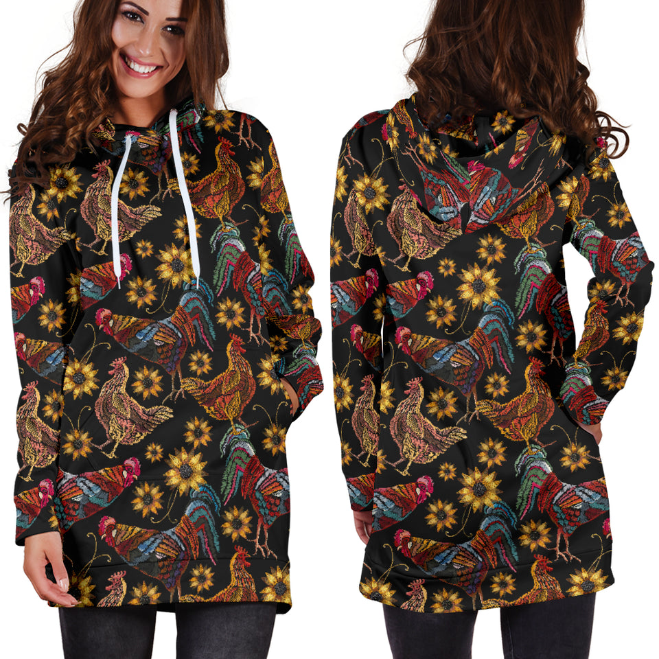 Rooster Chicken Flower Pattern Women Hoodie Dress