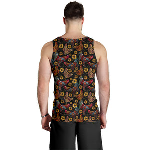 Rooster Chicken Flower Pattern Men Tank Top