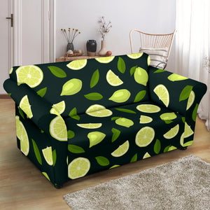 Lime Leaves Pattern Loveseat Couch Slipcover