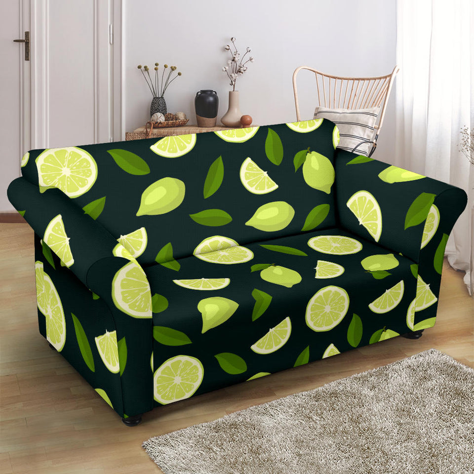 Lime Leaves Pattern Loveseat Couch Slipcover