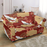 Japanese Crane Theme Pattern Loveseat Couch Slipcover