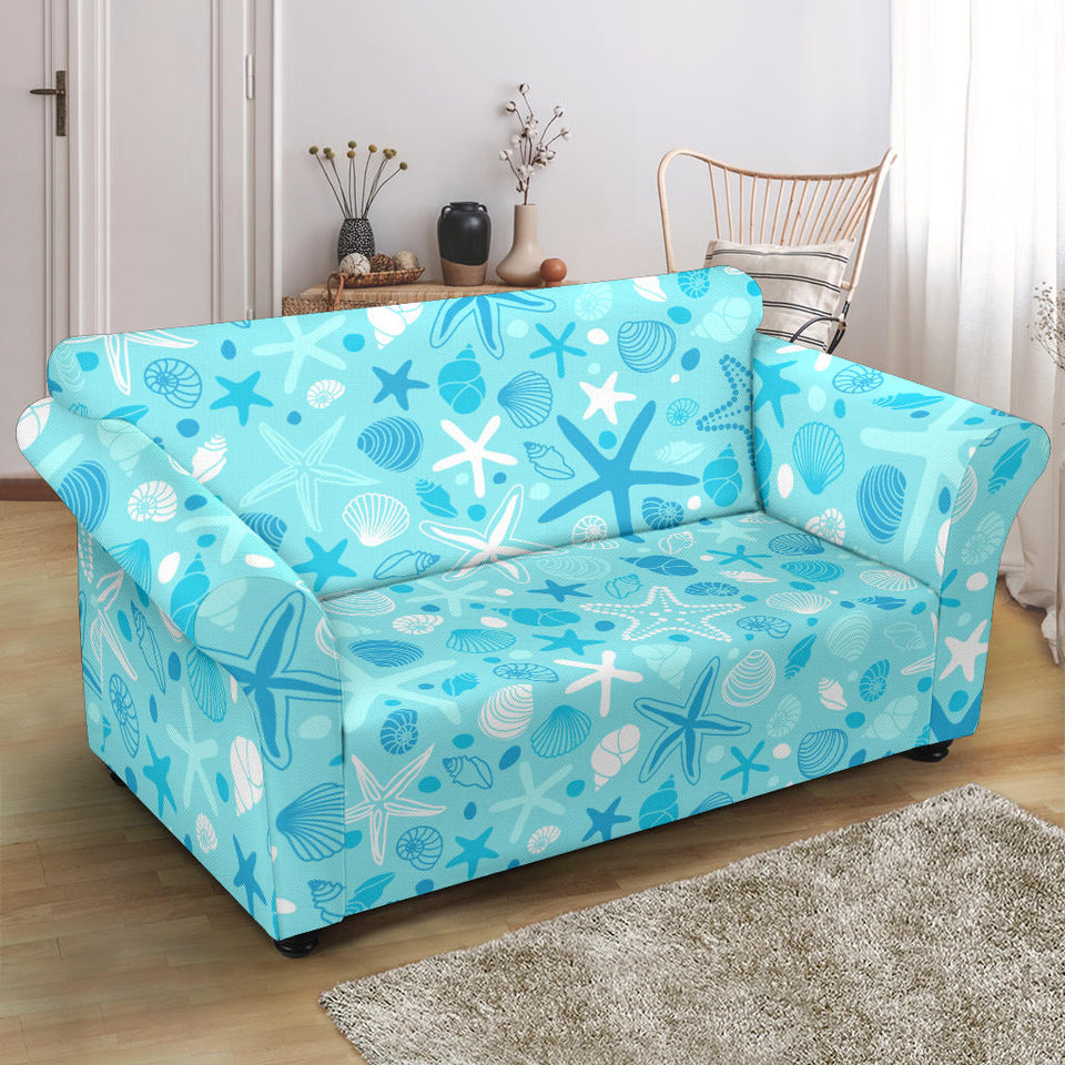 Starfish Shell Blue Theme Pattern Loveseat Couch Slipcover