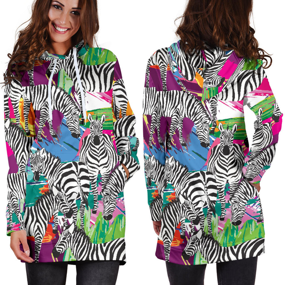 Zebra Colorful Pattern Women Hoodie Dress